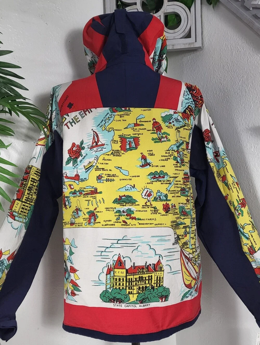 Bohemians Hooded Windbreaker w/ New York Map Vinyl Raincoat Collectable XL
